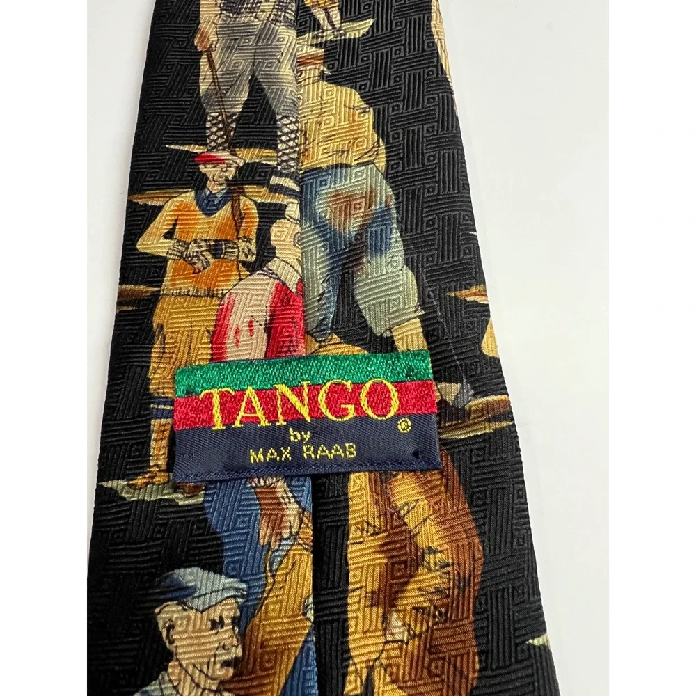 Vintage Tango by Max‎ Raab Necktie Mens OS Black Golf Scene Silk Made in USA E15
